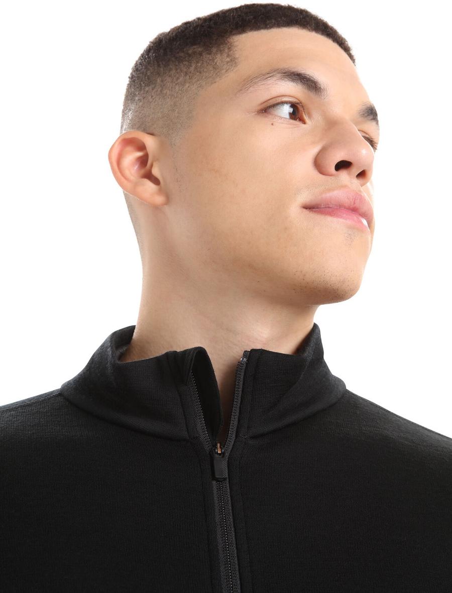 Black Icebreaker RealFleece™ Merino Elemental Long Sleeve Zip Jacket Men's Hoodie | AU 1251DFMN